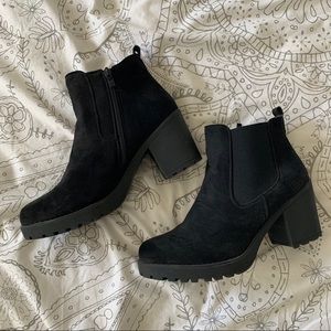 European Black Suede Heeled Booties